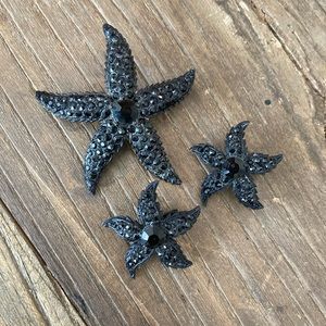 Weiss black rhinestone starfish brooch & earring set